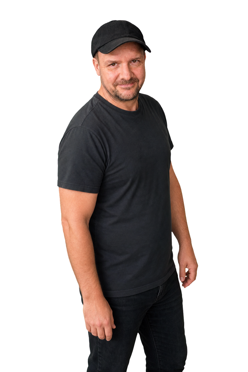 Karsten Samaschke wearing a dark cap and graphite shirt